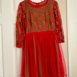 Tulle red and gold dress